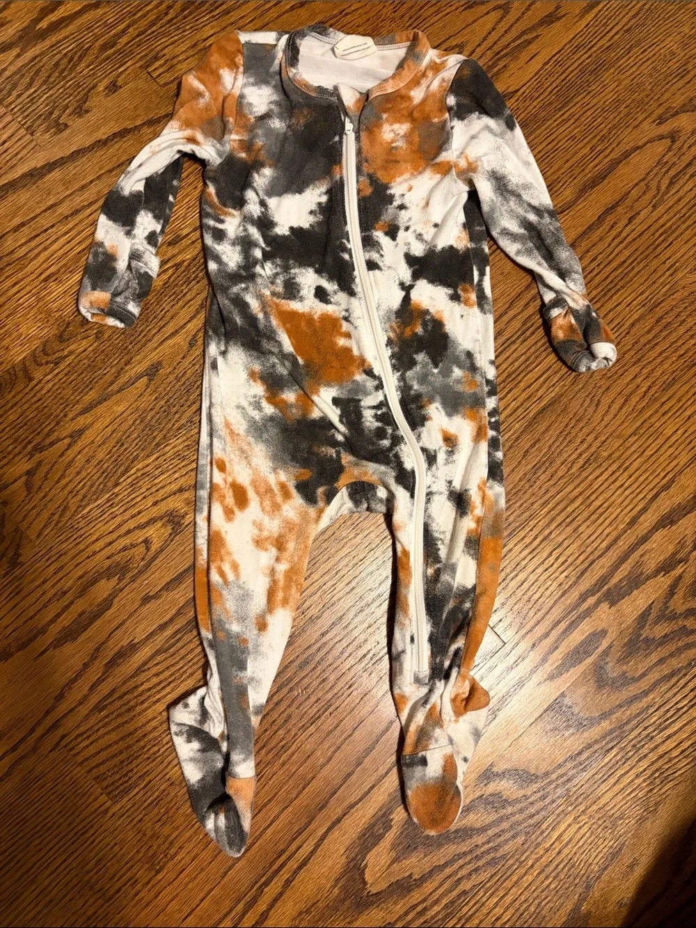 Angel Dear Orange, Gray, and White Tie-Dye Footed One-Piece